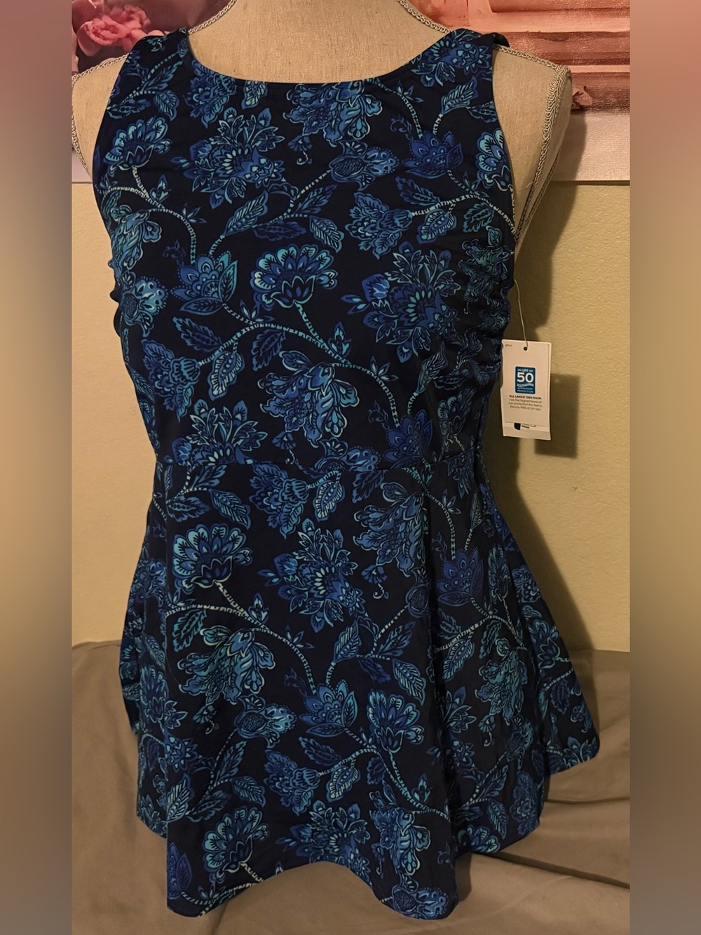Lands' End Blue Floral Sleeveless Tank